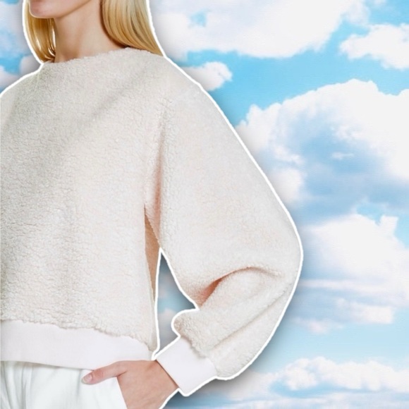 VINCE Oversized Cozy Fleece Pullover Sweater Blush Pastel Teddy Bear Faux Fur - Picture 3 of 16